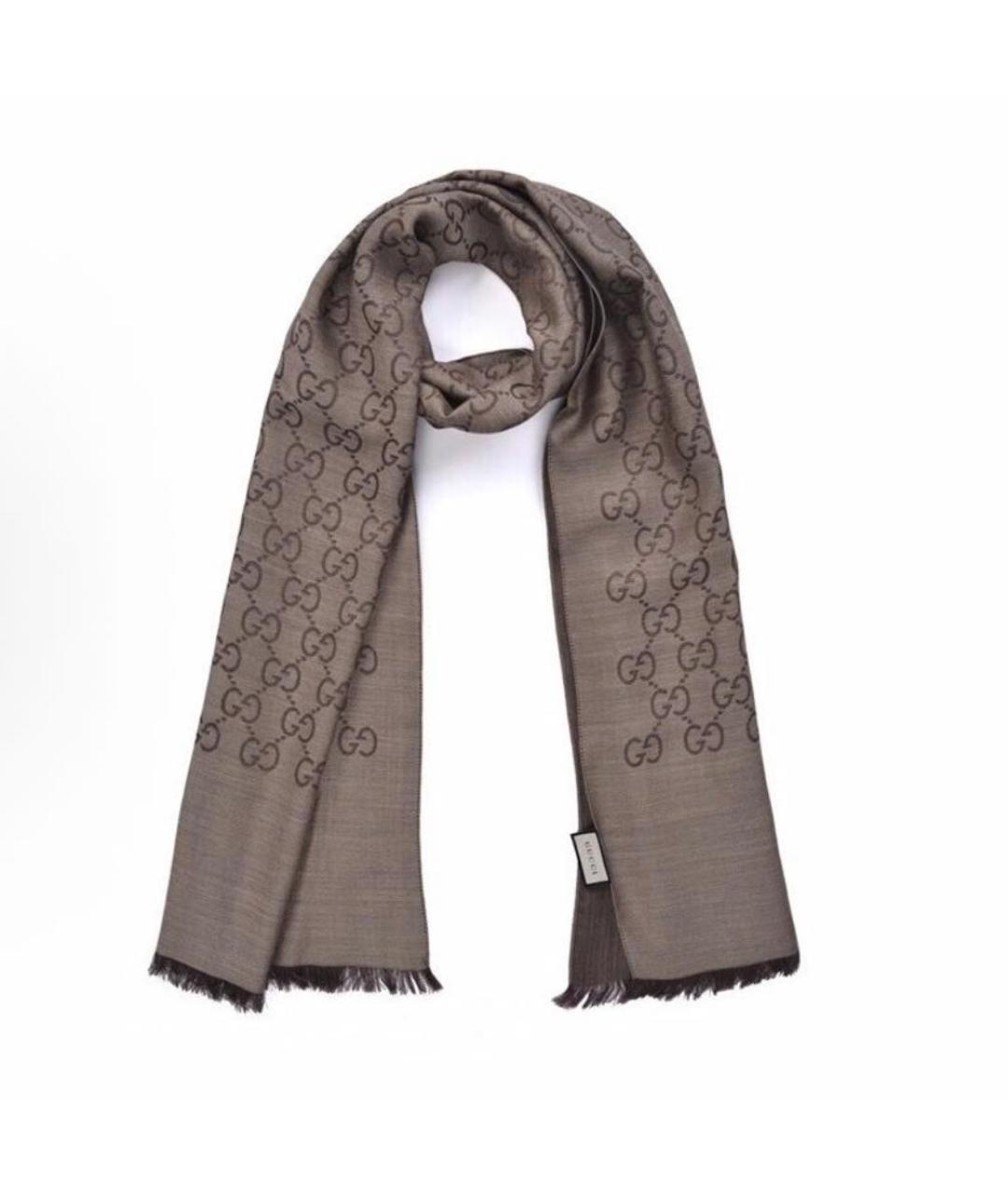 GUCCI Коричневый шерстяной шарф, фото 1