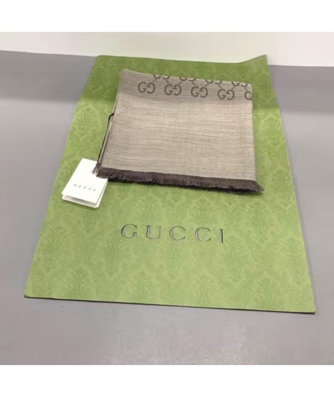 GUCCI Коричневый шерстяной шарф, фото 2