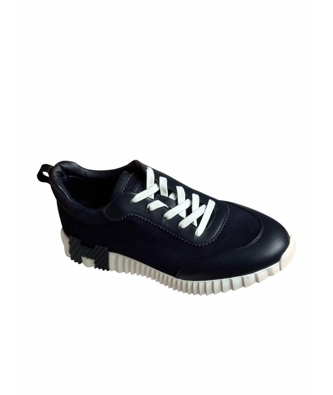 HERMES Темно-синие кожаные низкие кроссовки / кеды, фото 1