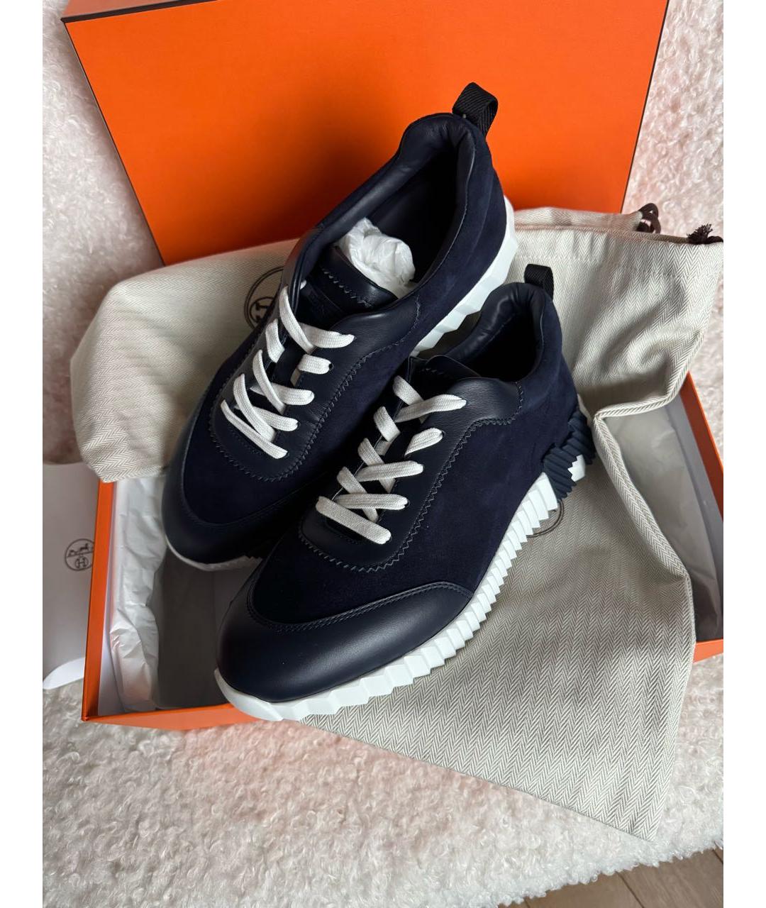 HERMES Темно-синие кожаные низкие кроссовки / кеды, фото 2