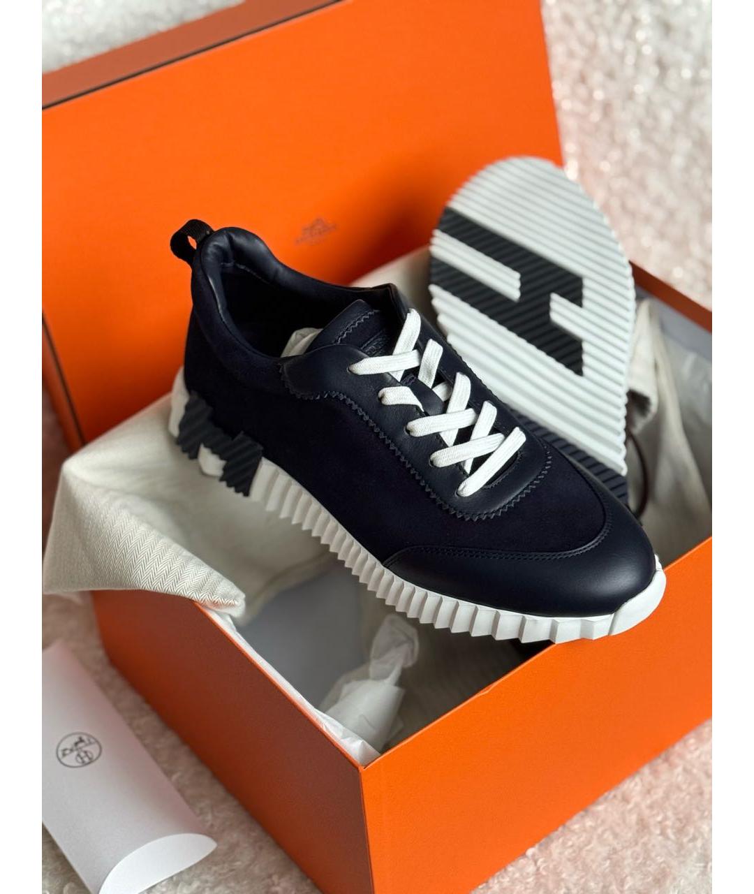 HERMES Темно-синие кожаные низкие кроссовки / кеды, фото 6