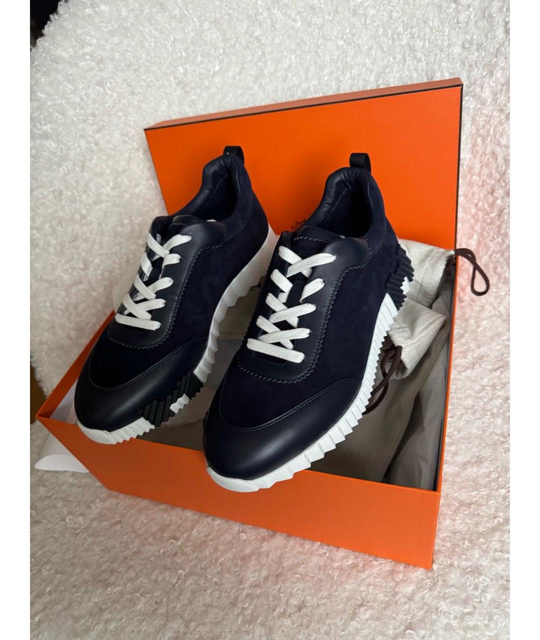 HERMES Темно-синие кожаные низкие кроссовки / кеды, фото 5