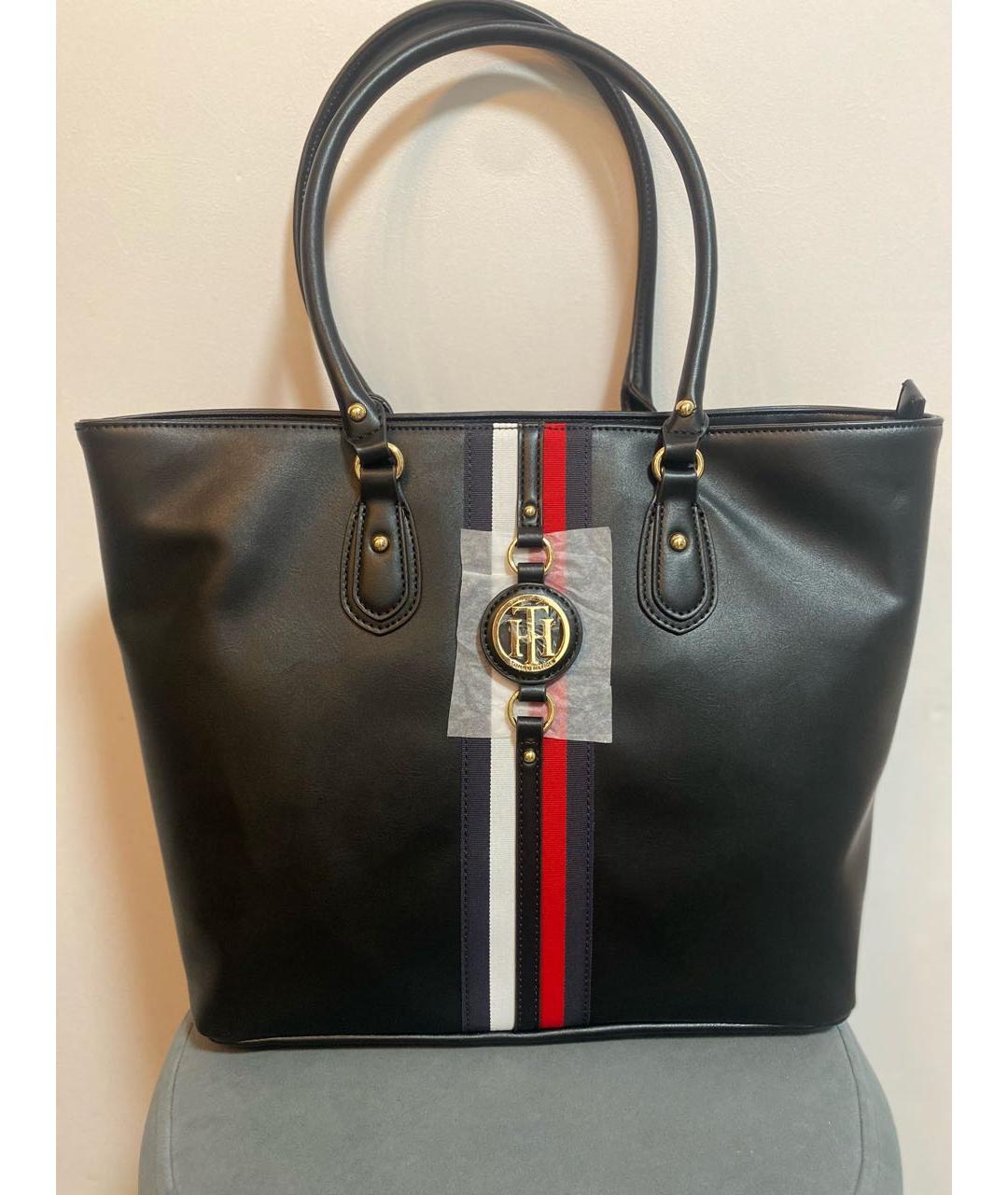 TOMMY HILFIGER Черная кожаная сумка с короткими ручками, фото 6