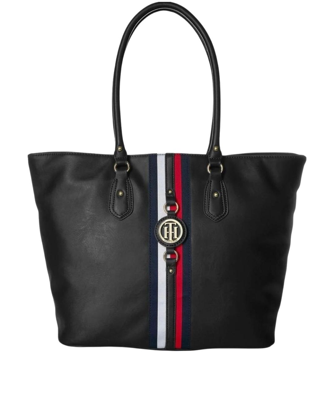 TOMMY HILFIGER Черная кожаная сумка с короткими ручками, фото 1