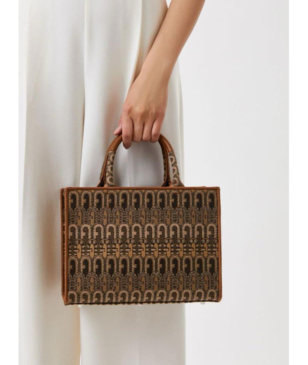 FURLA Коричневая жаккардовая сумка с короткими ручками, фото 3