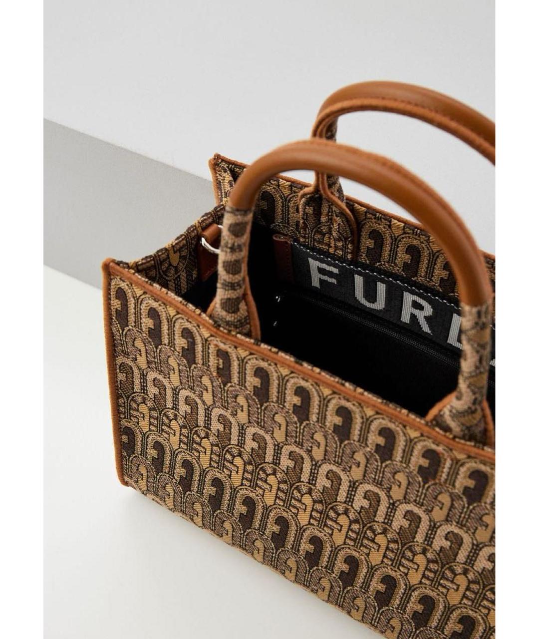 FURLA Коричневая жаккардовая сумка с короткими ручками, фото 2