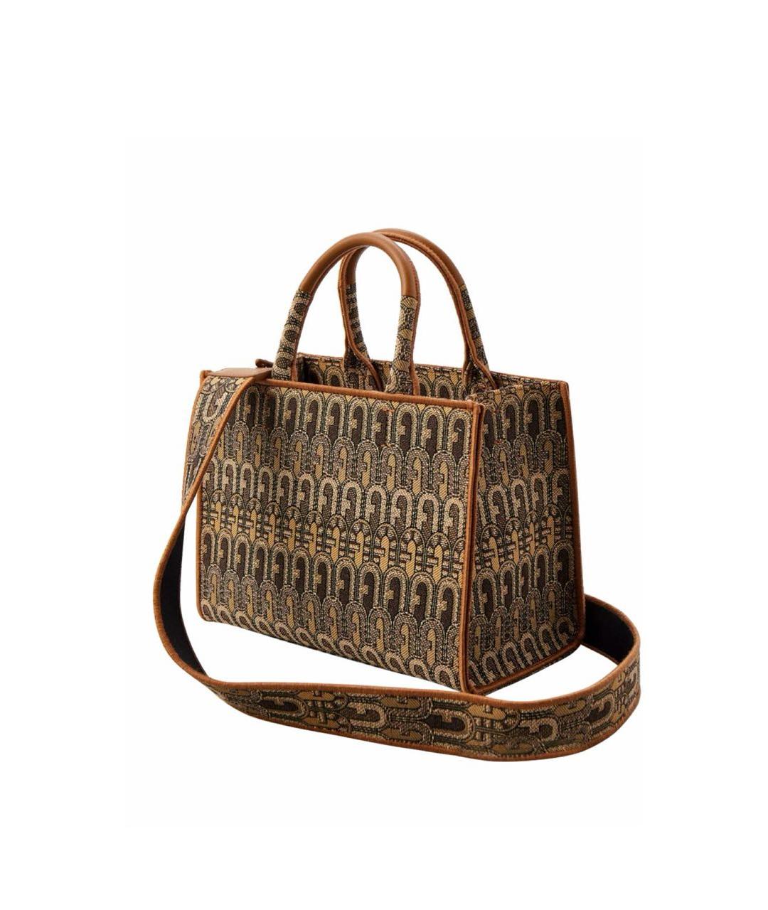 FURLA Коричневая жаккардовая сумка с короткими ручками, фото 7