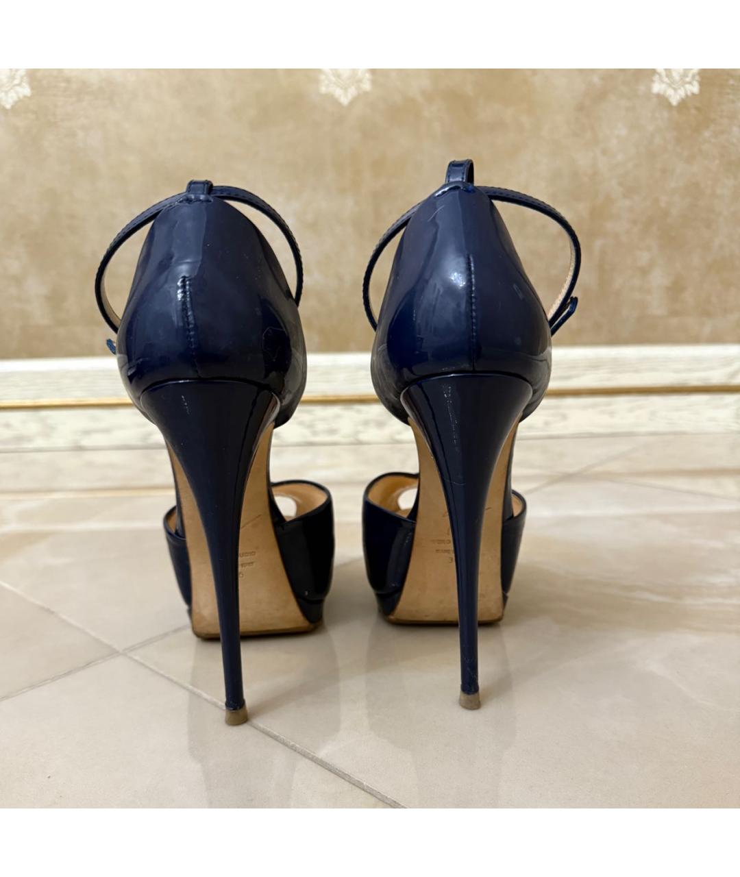 GIUSEPPE ZANOTTI DESIGN Темно-синие босоножки из лакированной кожи, фото 4