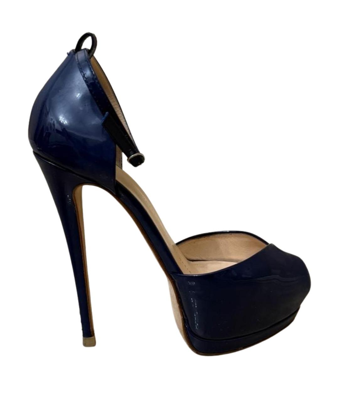 GIUSEPPE ZANOTTI DESIGN Темно-синие босоножки из лакированной кожи, фото 1