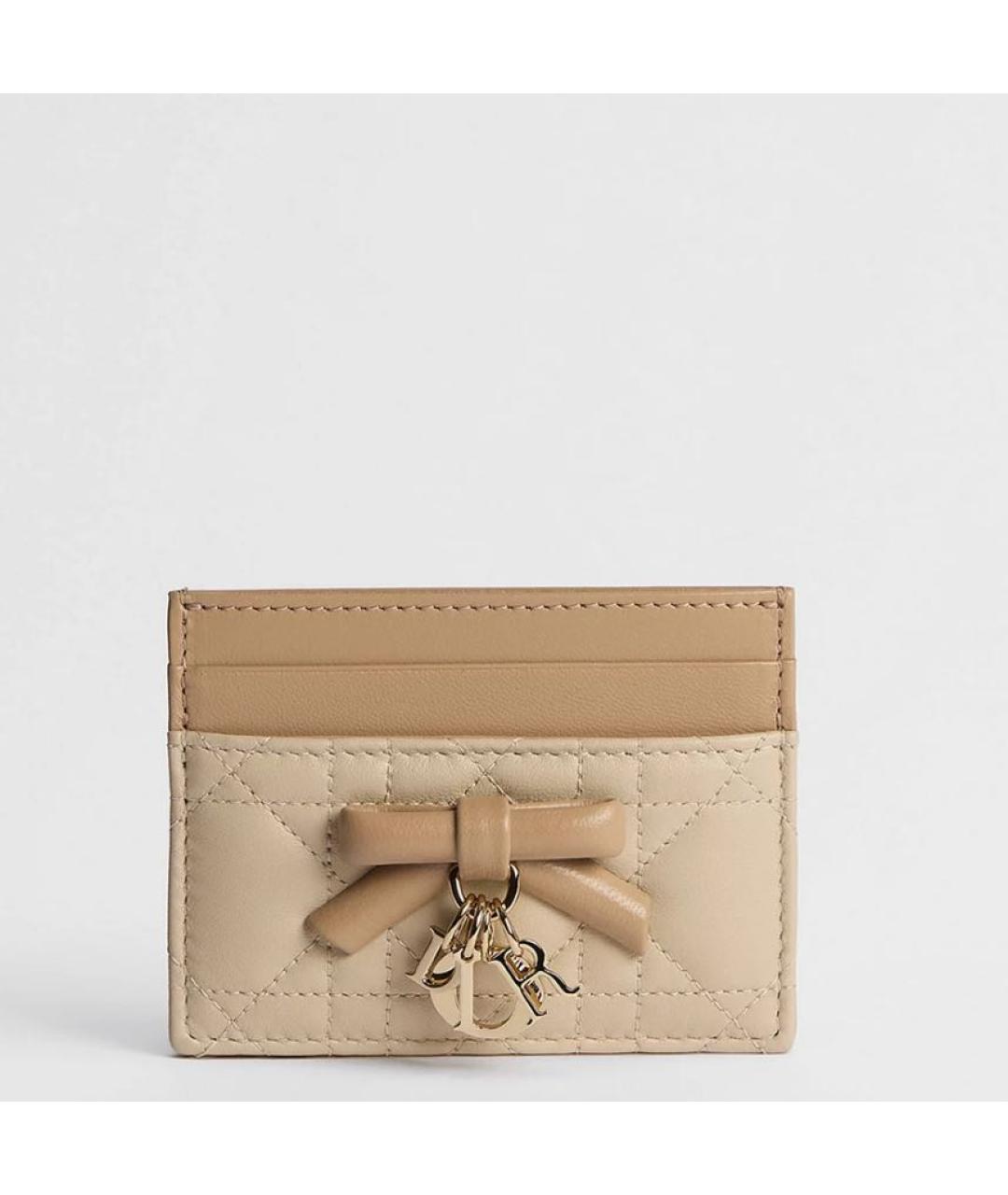 CHRISTIAN DIOR Бежевый кожаный кардхолдер, фото 4
