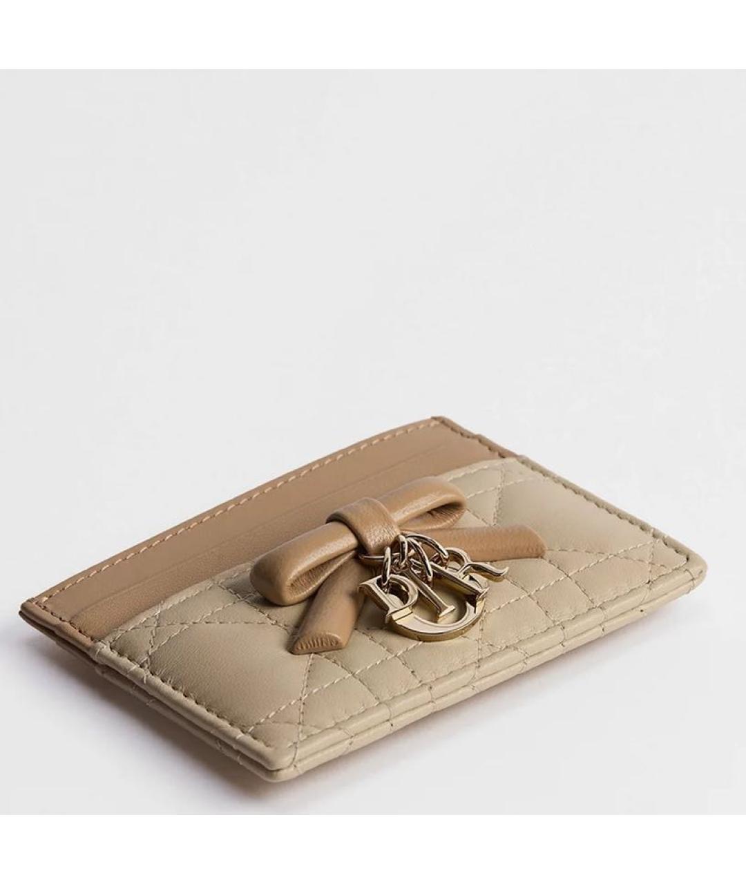 CHRISTIAN DIOR Бежевый кожаный кардхолдер, фото 3