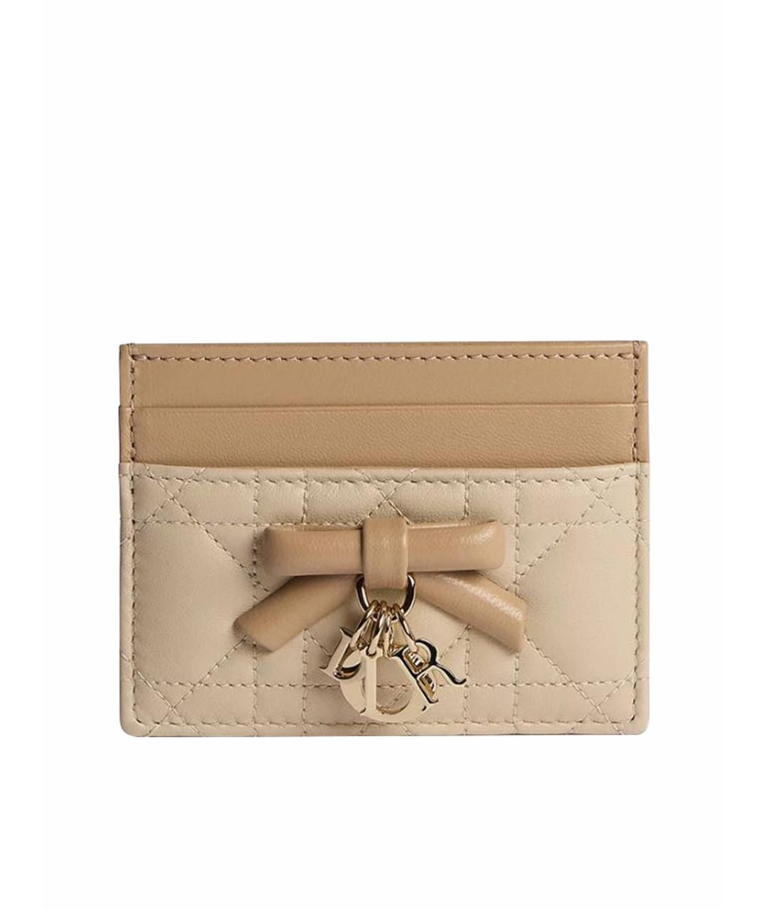 CHRISTIAN DIOR Бежевый кожаный кардхолдер, фото 1