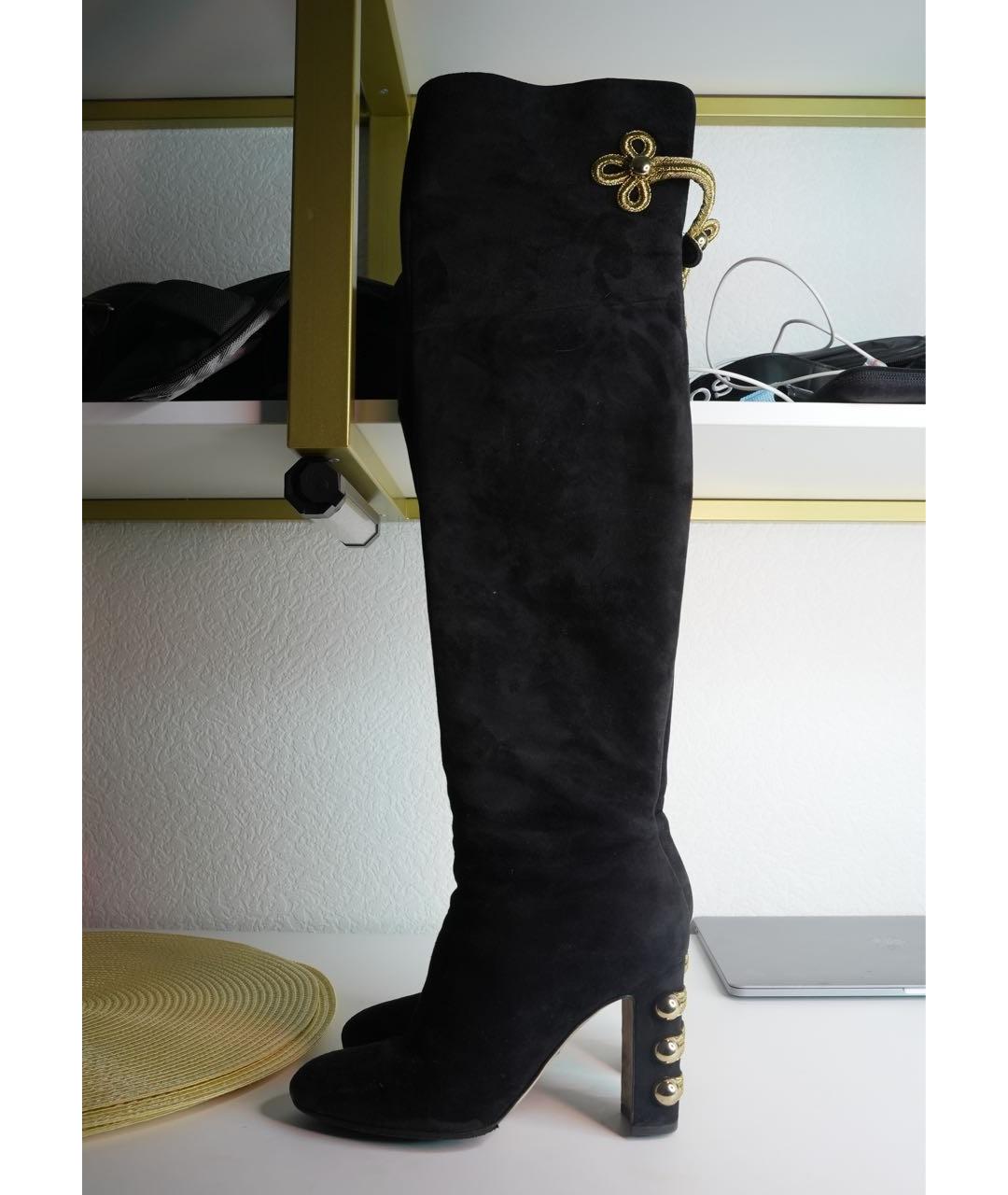 DOLCE&GABBANA Черные замшевые ботфорты, фото 2