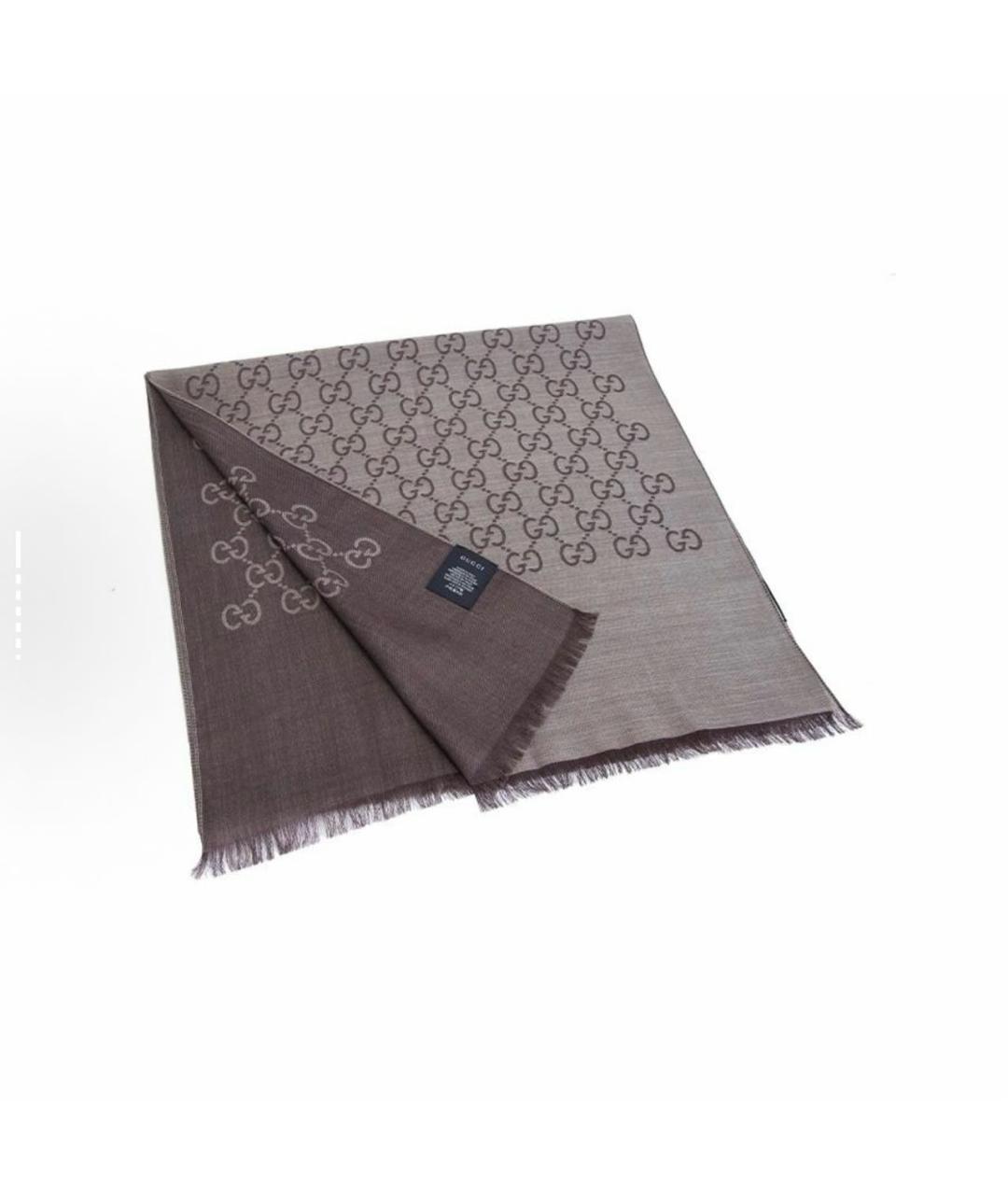 GUCCI Коричневый шерстяной шарф, фото 2