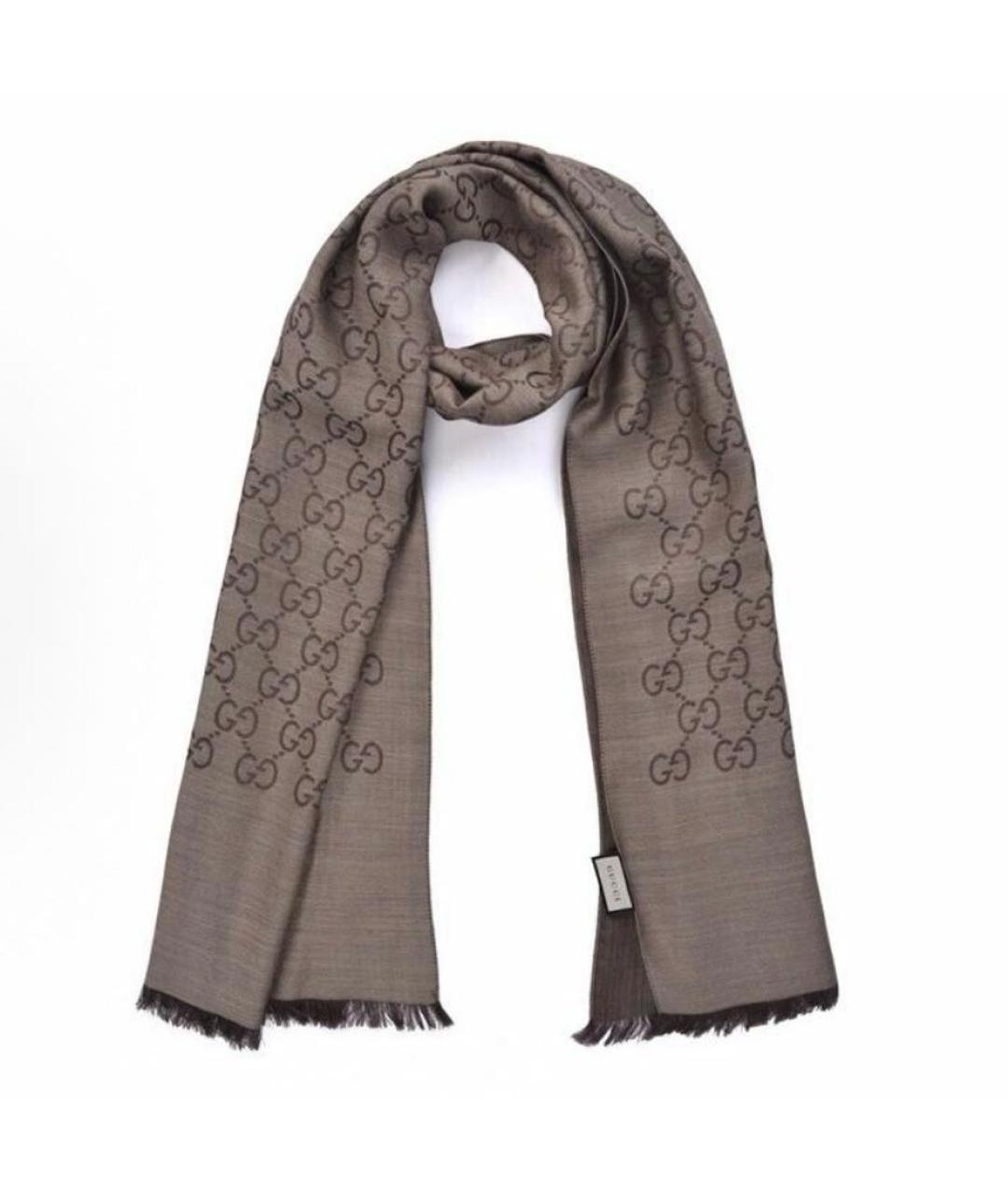 GUCCI Коричневый шерстяной шарф, фото 2