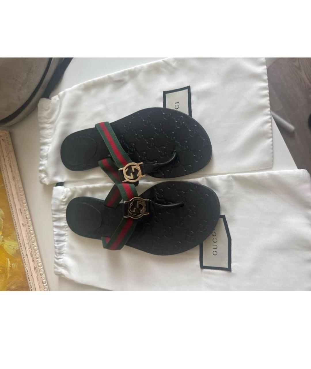 GUCCI Черные кожаные шлепанцы, фото 2
