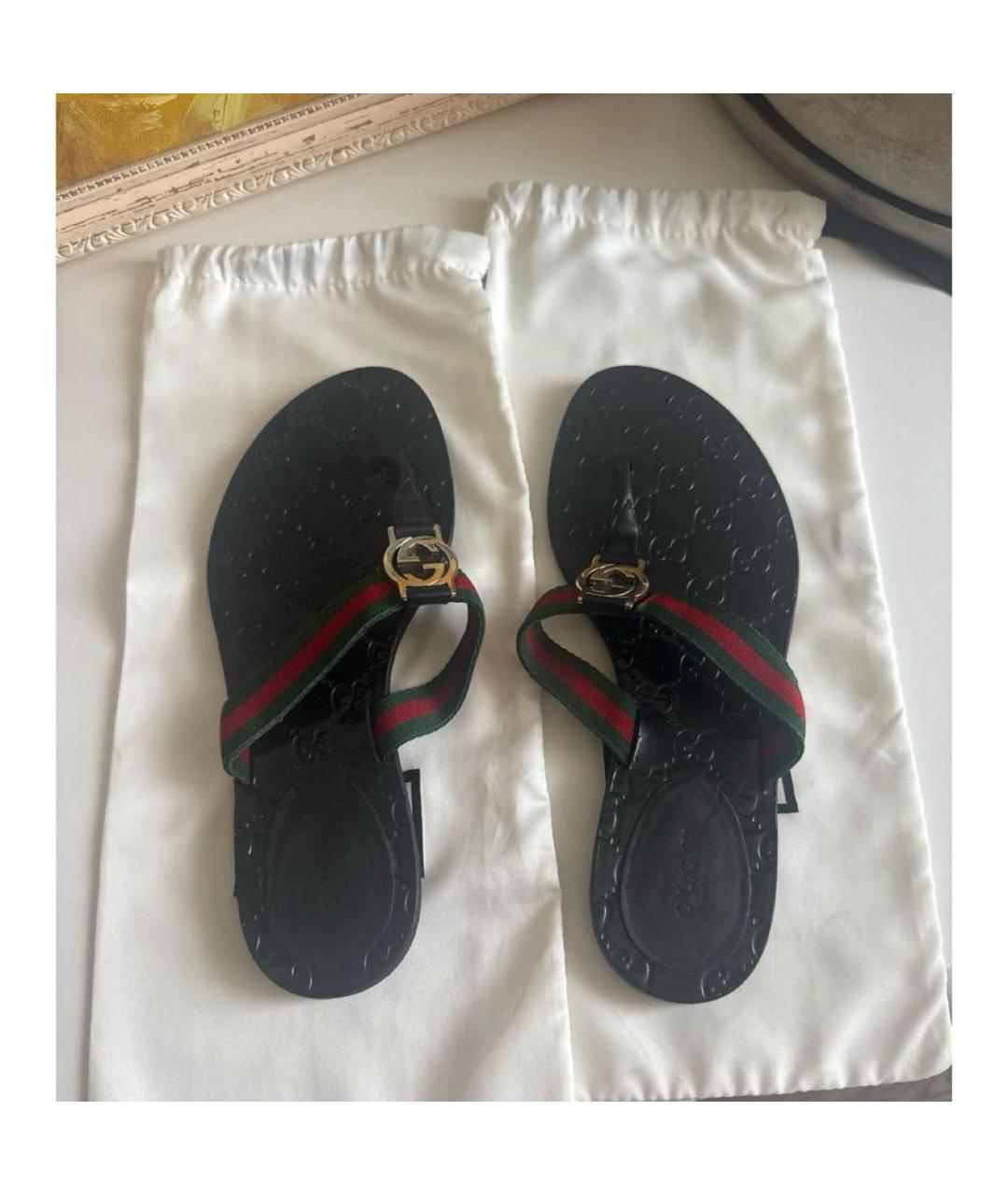 GUCCI Черные кожаные шлепанцы, фото 3