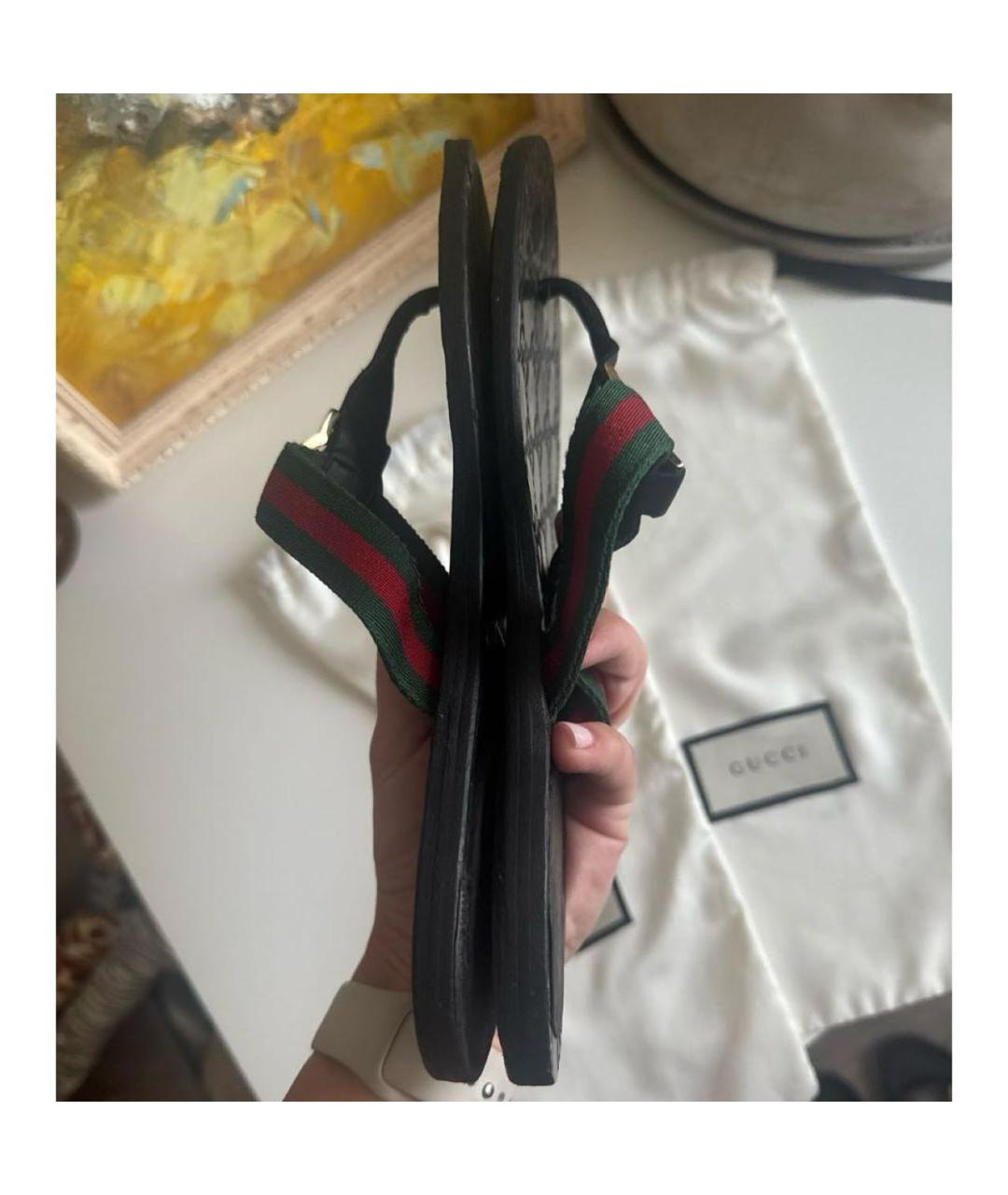 GUCCI Черные кожаные шлепанцы, фото 5