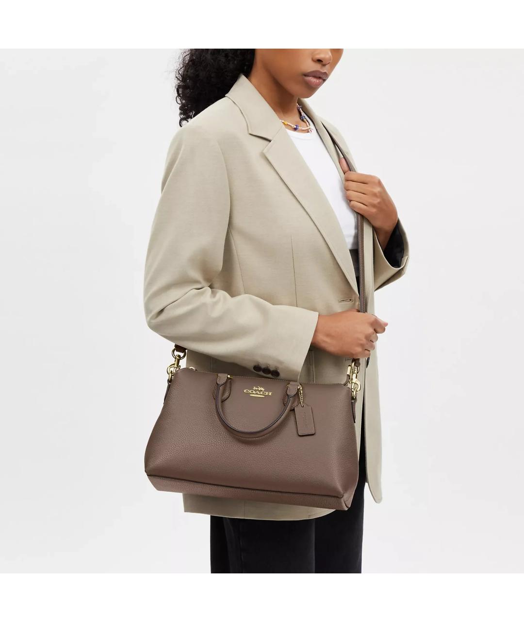 COACH Бежевая кожаная сумка через плечо, фото 5