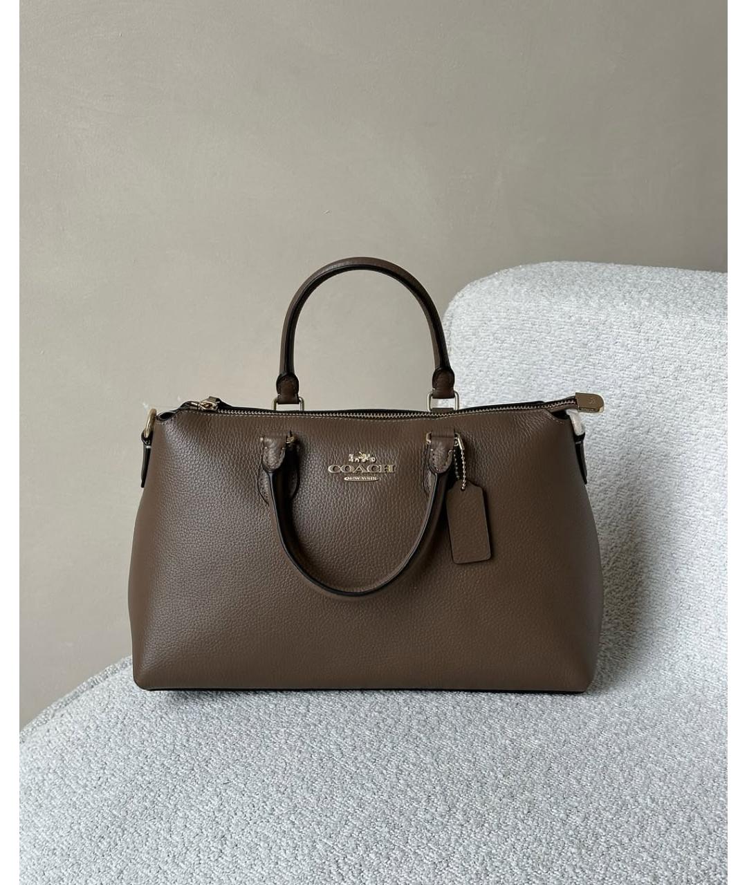 COACH Бежевая кожаная сумка через плечо, фото 6