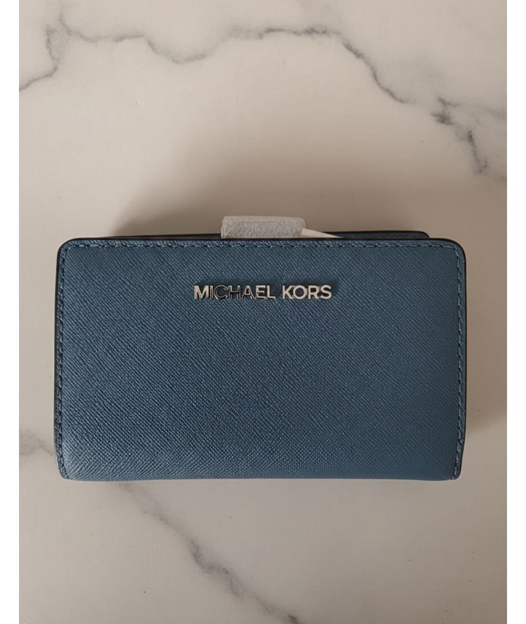 MICHAEL KORS Голубой кожаный кошелек, фото 6