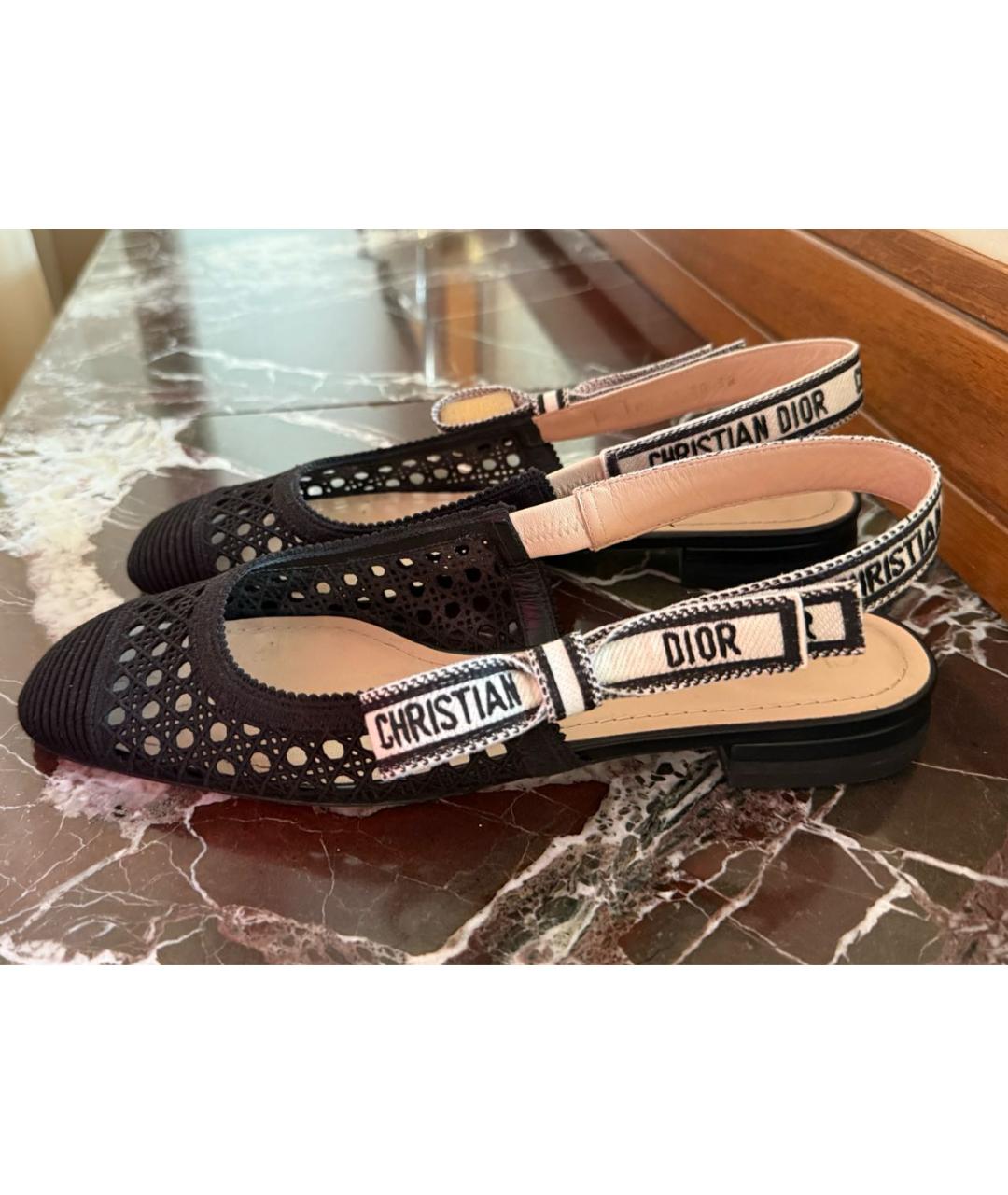 CHRISTIAN DIOR Черные текстильные босоножки, фото 4