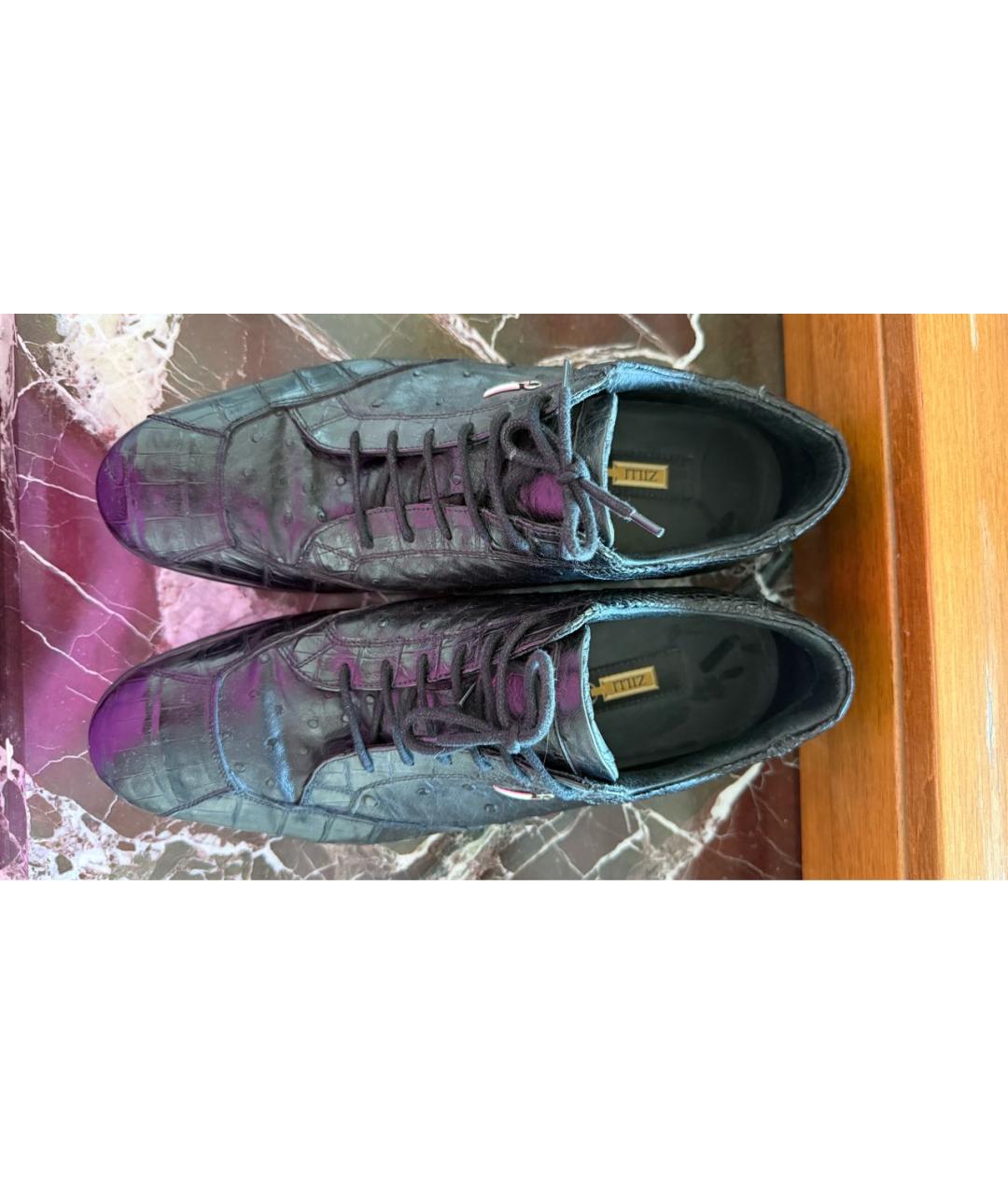 ZILLI Темно-синие низкие ботинки из экзотической кожи, фото 2