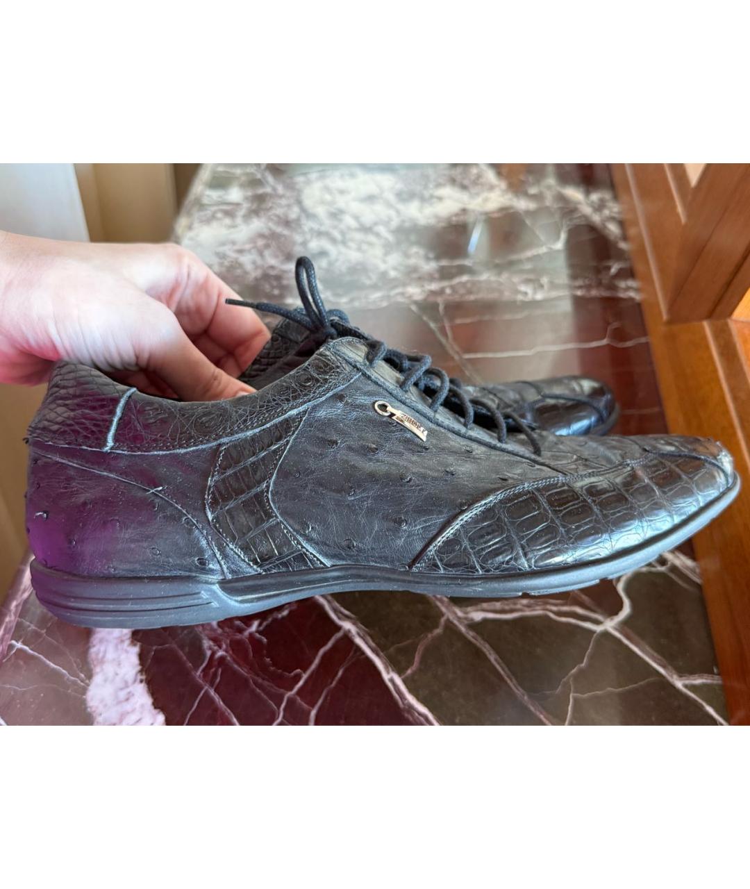 ZILLI Темно-синие низкие ботинки из экзотической кожи, фото 4