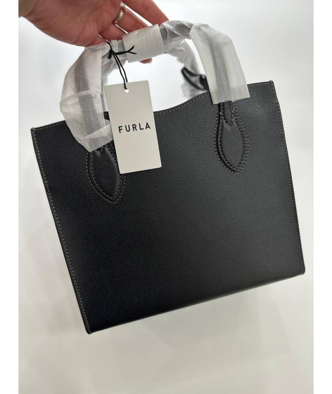 FURLA Черная кожаная сумка с короткими ручками, фото 4