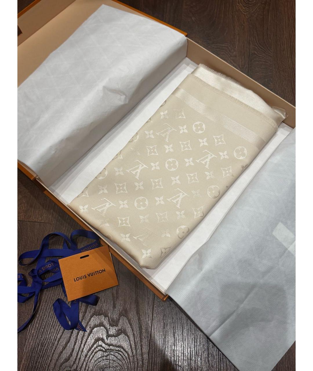 LOUIS VUITTON Бежевый шерстяной платок, фото 4