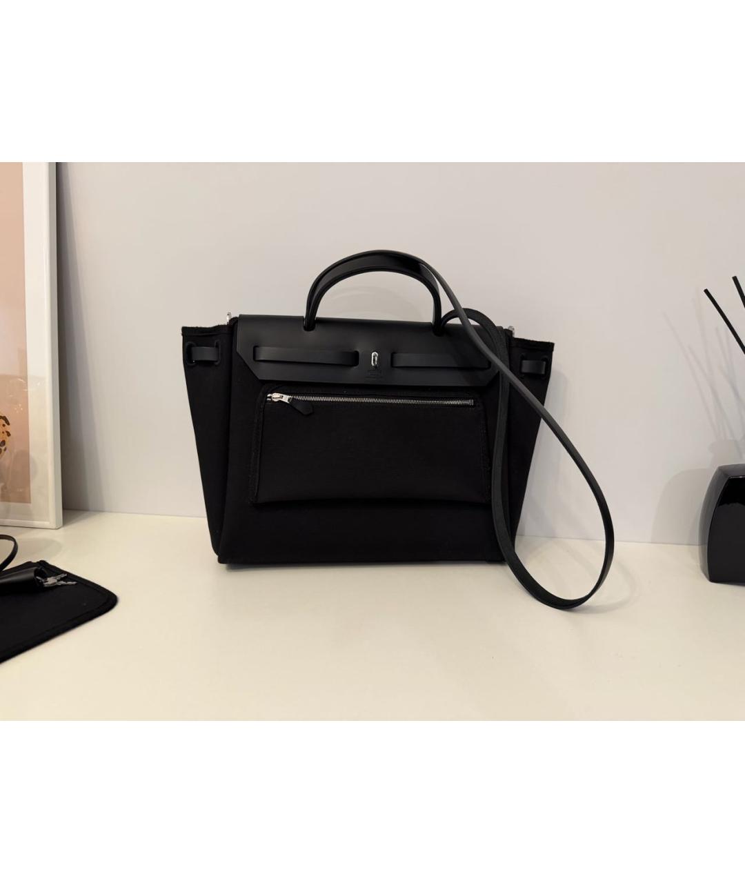 HERMES Черная хлопковая сумка с короткими ручками, фото 3