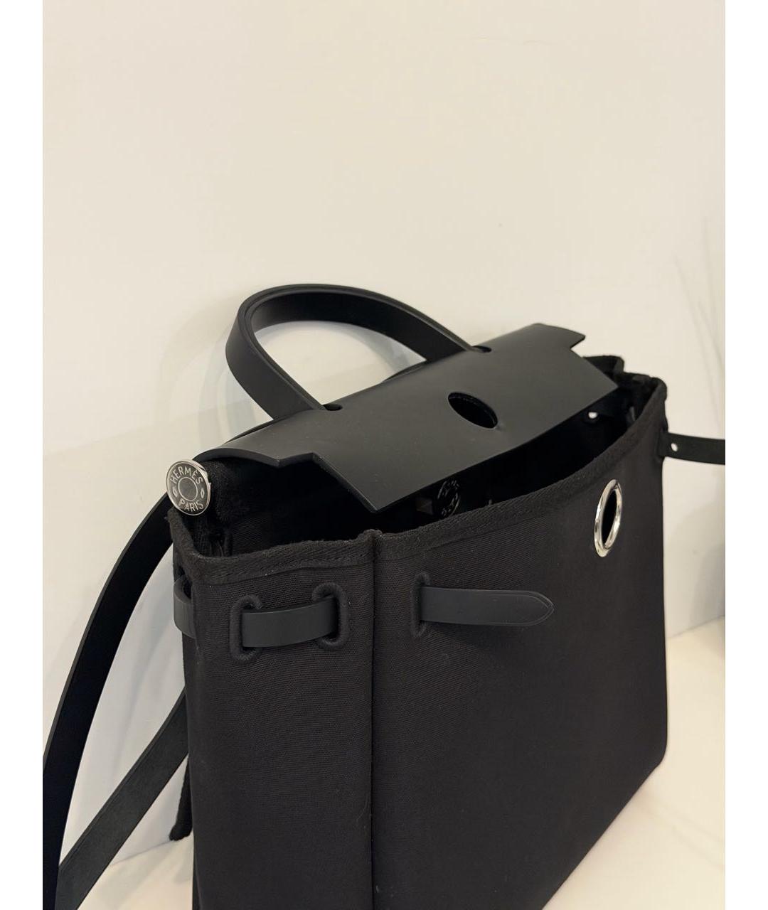 HERMES Черная хлопковая сумка с короткими ручками, фото 4