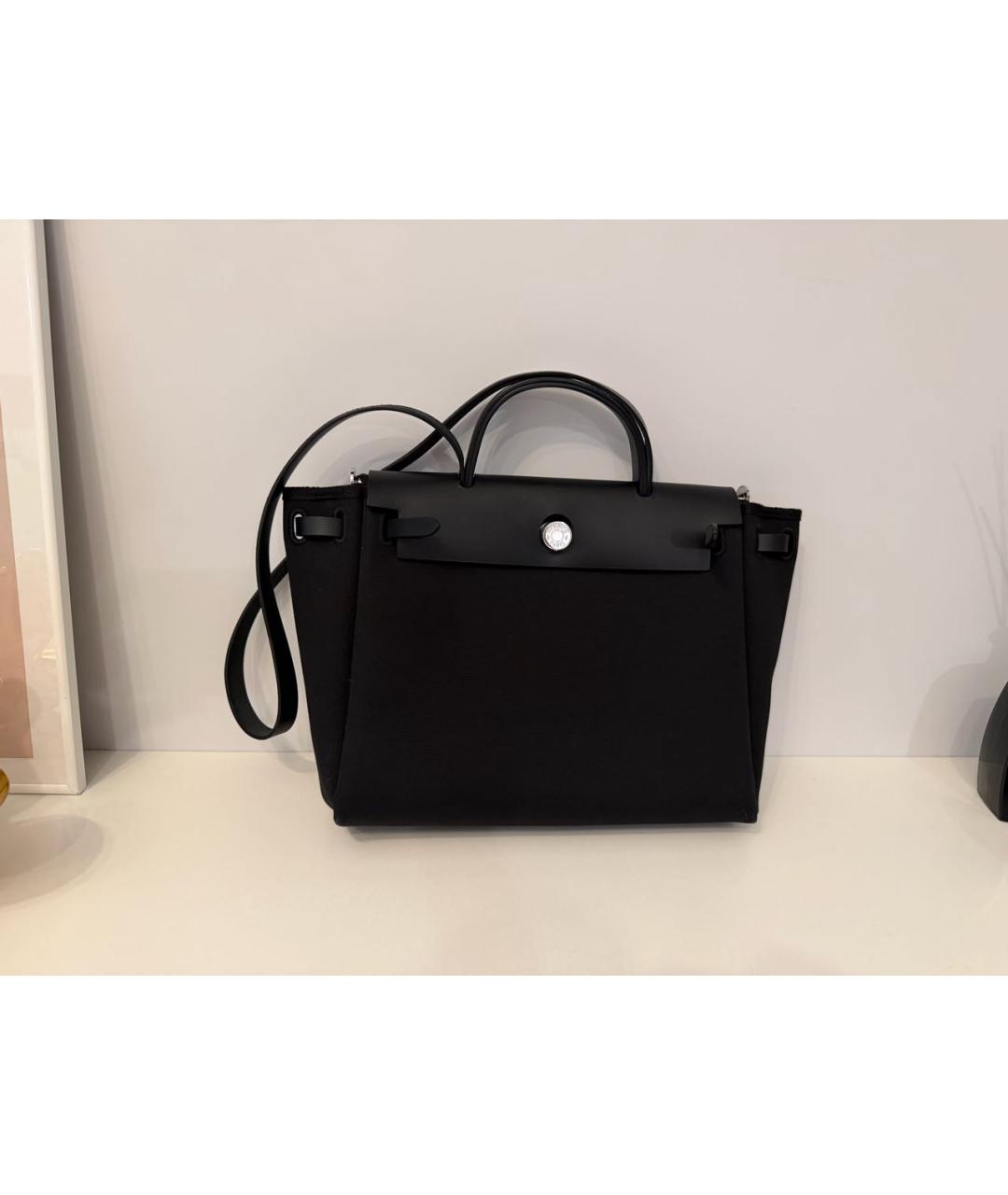 HERMES Черная хлопковая сумка с короткими ручками, фото 5