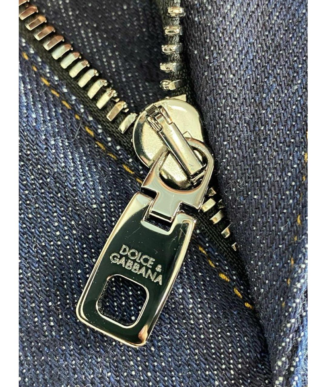 DOLCE&GABBANA Темно-синие хлопко-эластановые прямые джинсы, фото 4