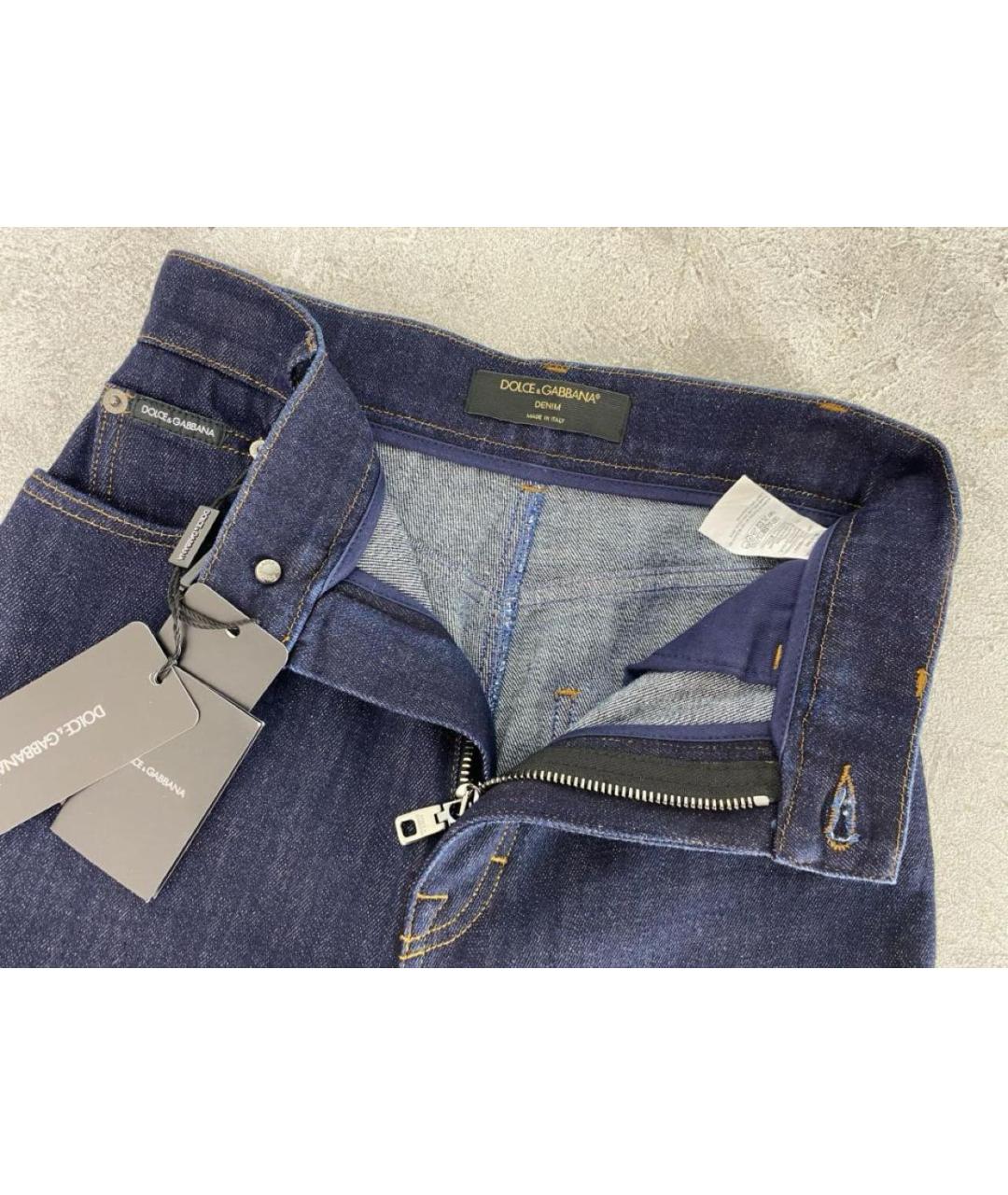 DOLCE&GABBANA Темно-синие хлопко-эластановые прямые джинсы, фото 3