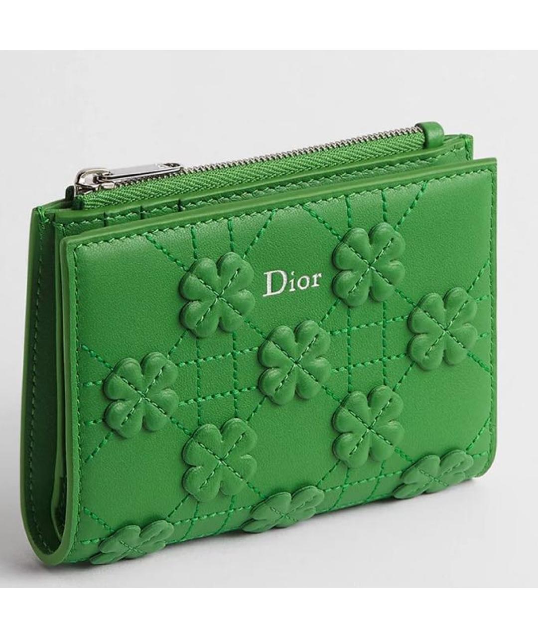 CHRISTIAN DIOR Зеленый кожаный кошелек, фото 2