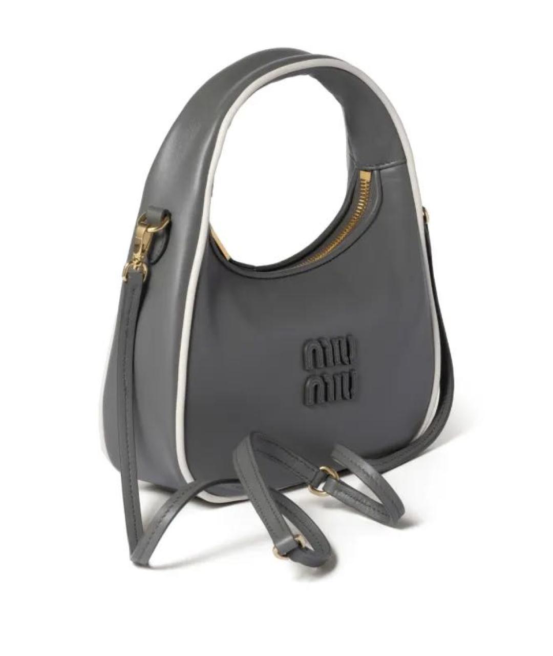 MIU MIU Серая кожаная сумка с короткими ручками, фото 2