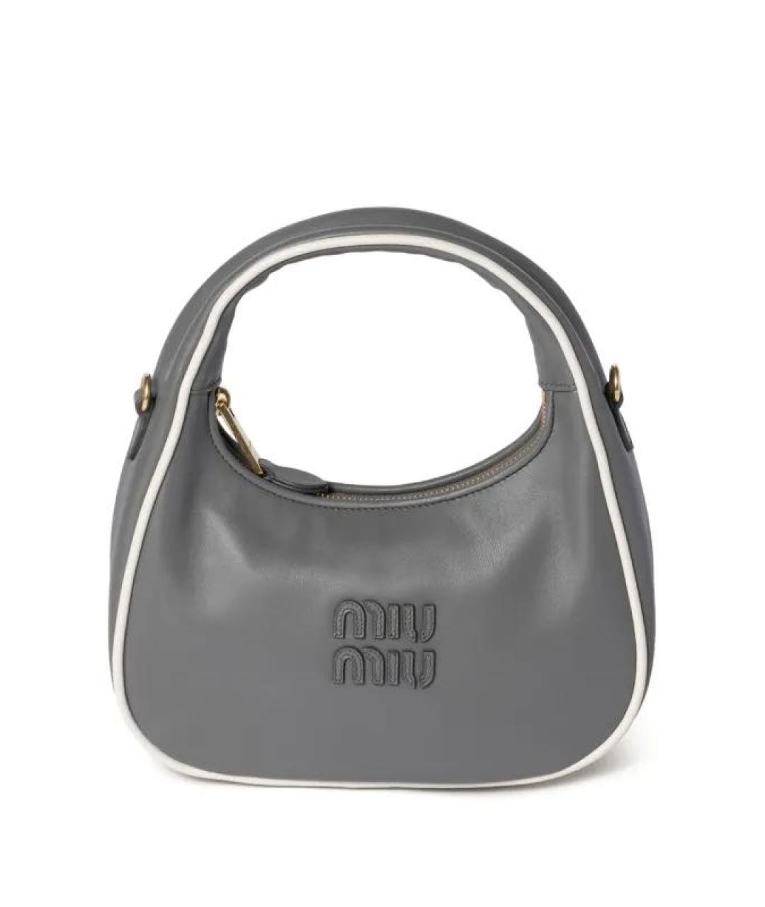 MIU MIU Серая кожаная сумка с короткими ручками, фото 5