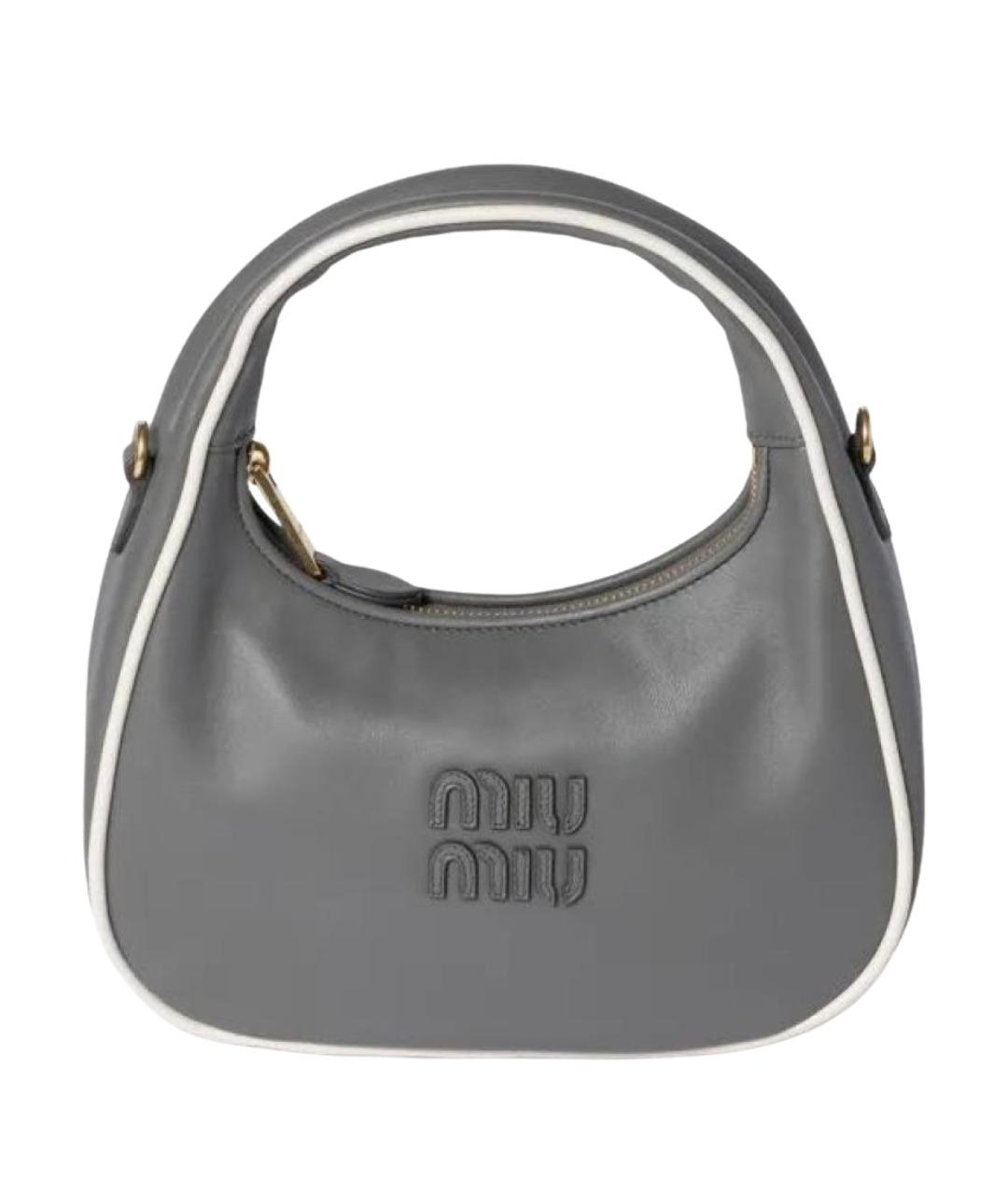 MIU MIU Серая кожаная сумка с короткими ручками, фото 1