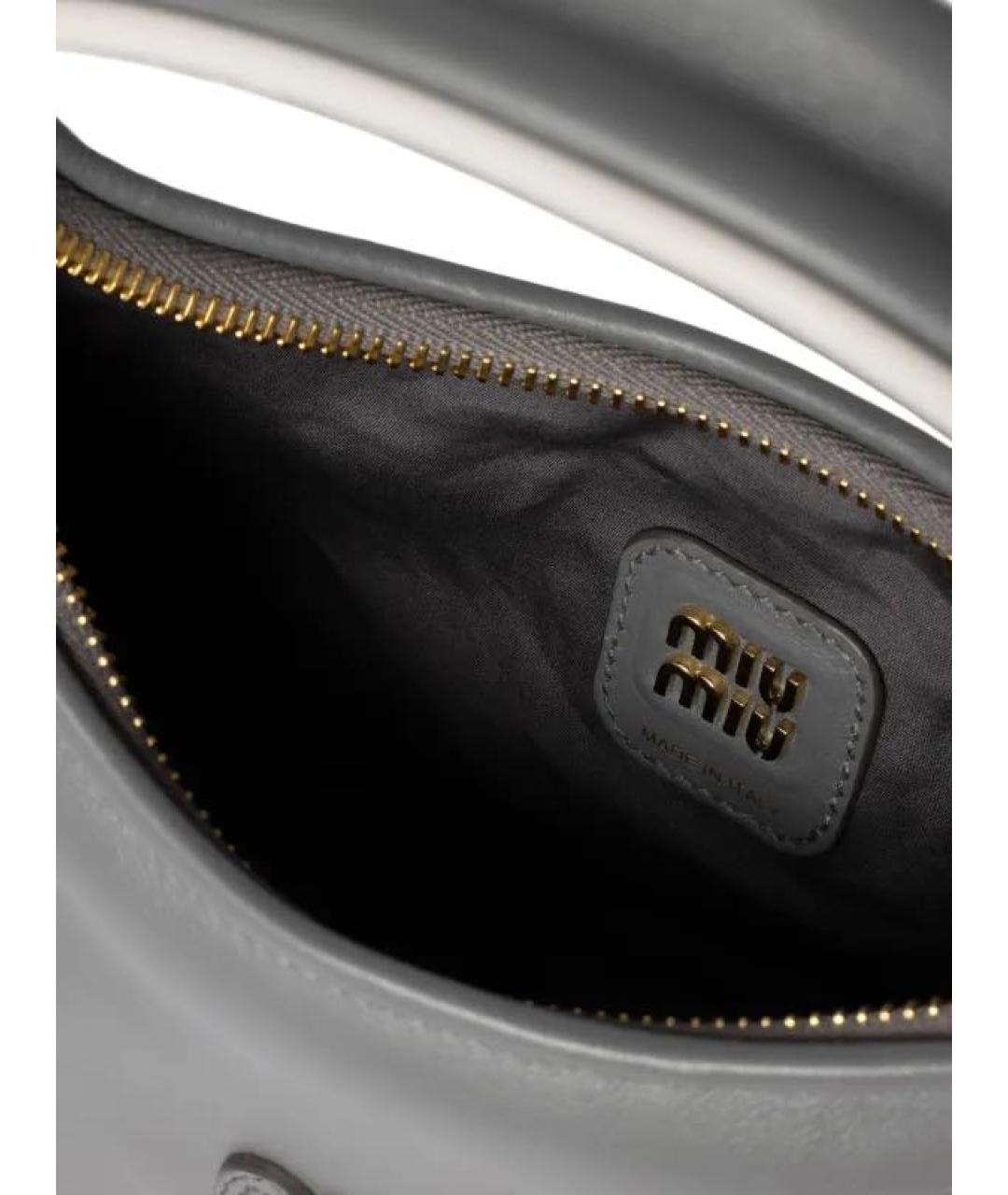 MIU MIU Серая кожаная сумка с короткими ручками, фото 4