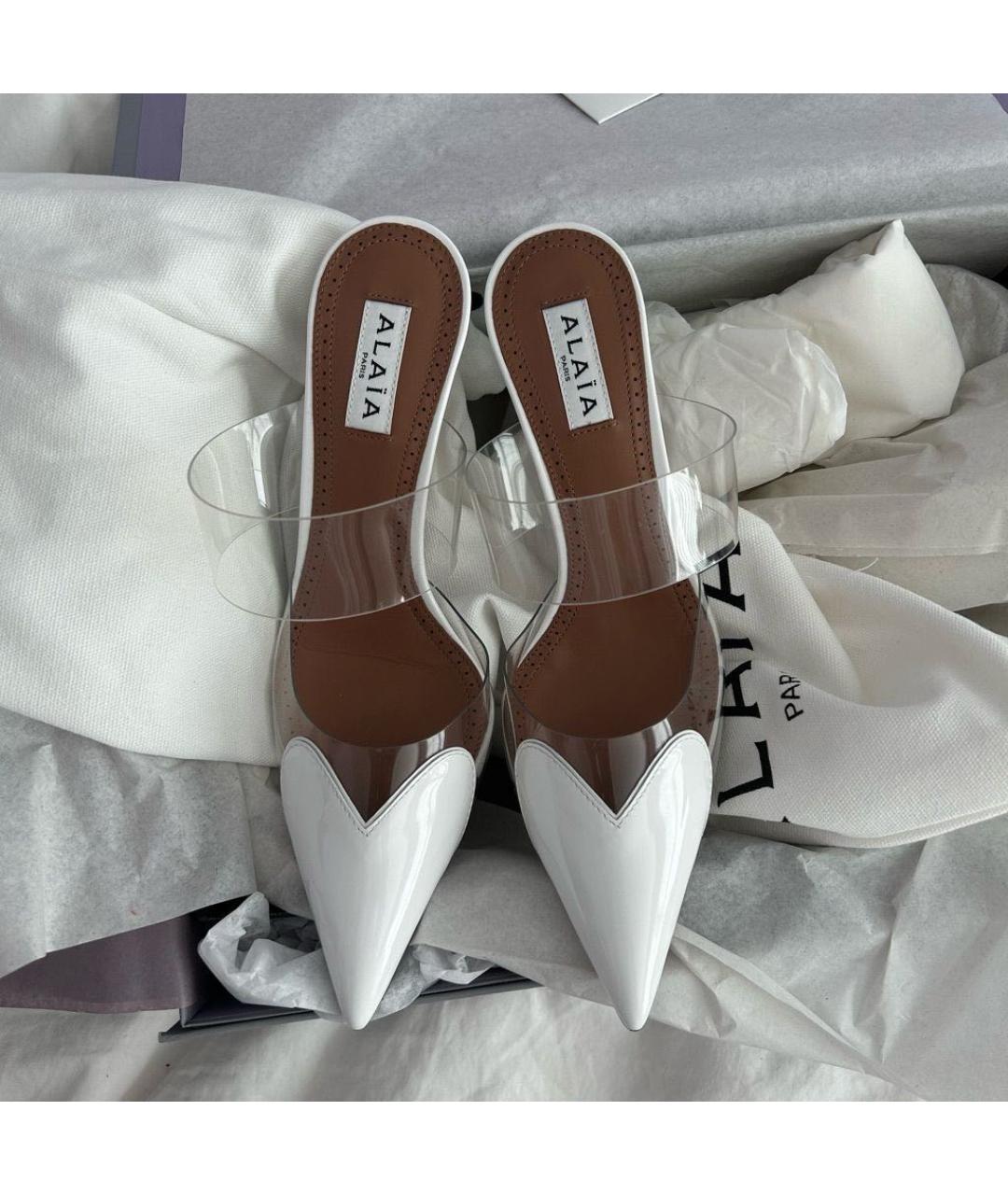 ALAIA Белые кожаные лодочки на низком каблуке, фото 2