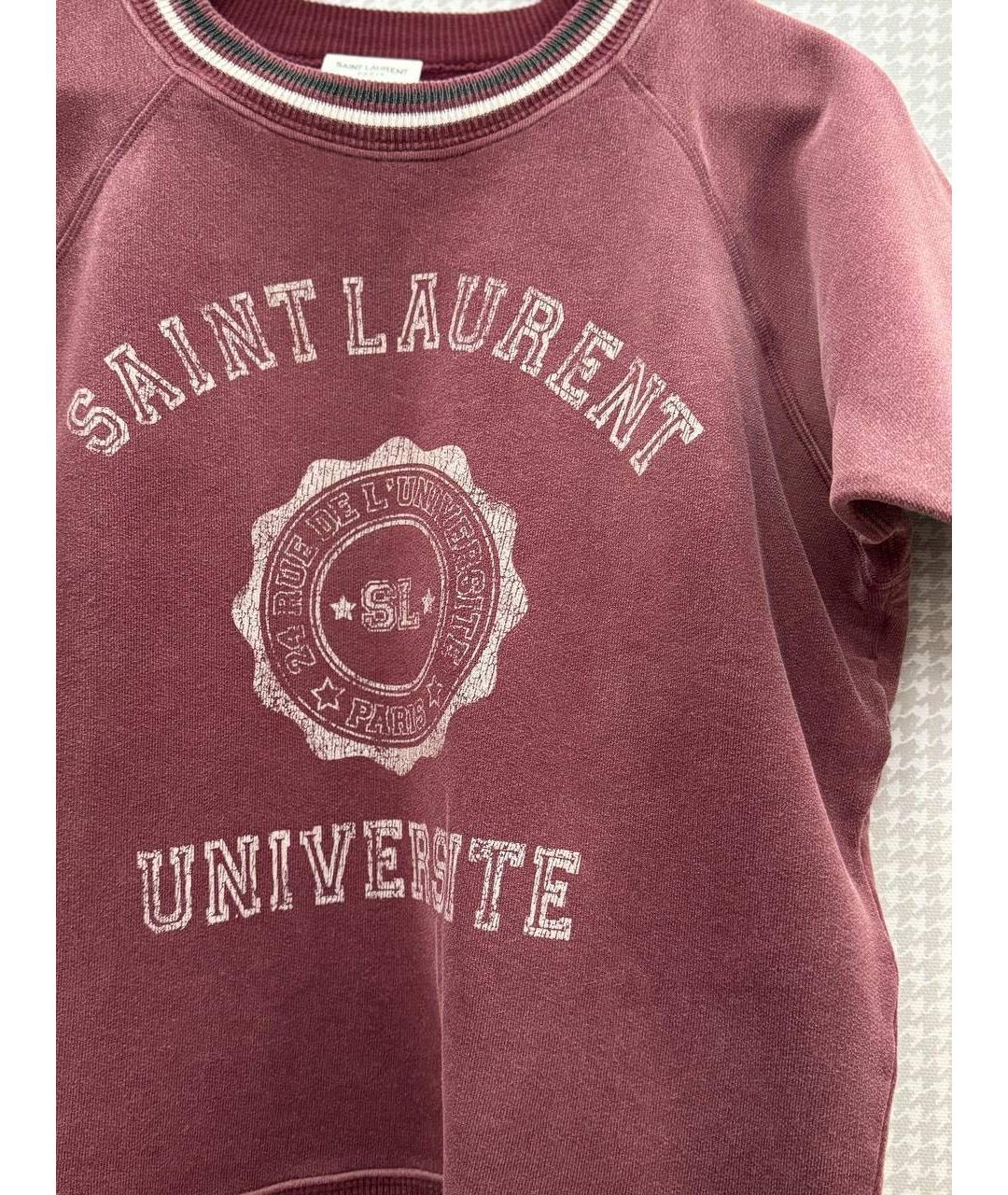 SAINT LAURENT Бордовая хлопковая футболка, фото 4
