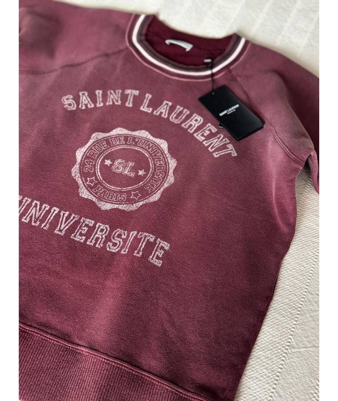 SAINT LAURENT Бордовая хлопковая футболка, фото 6