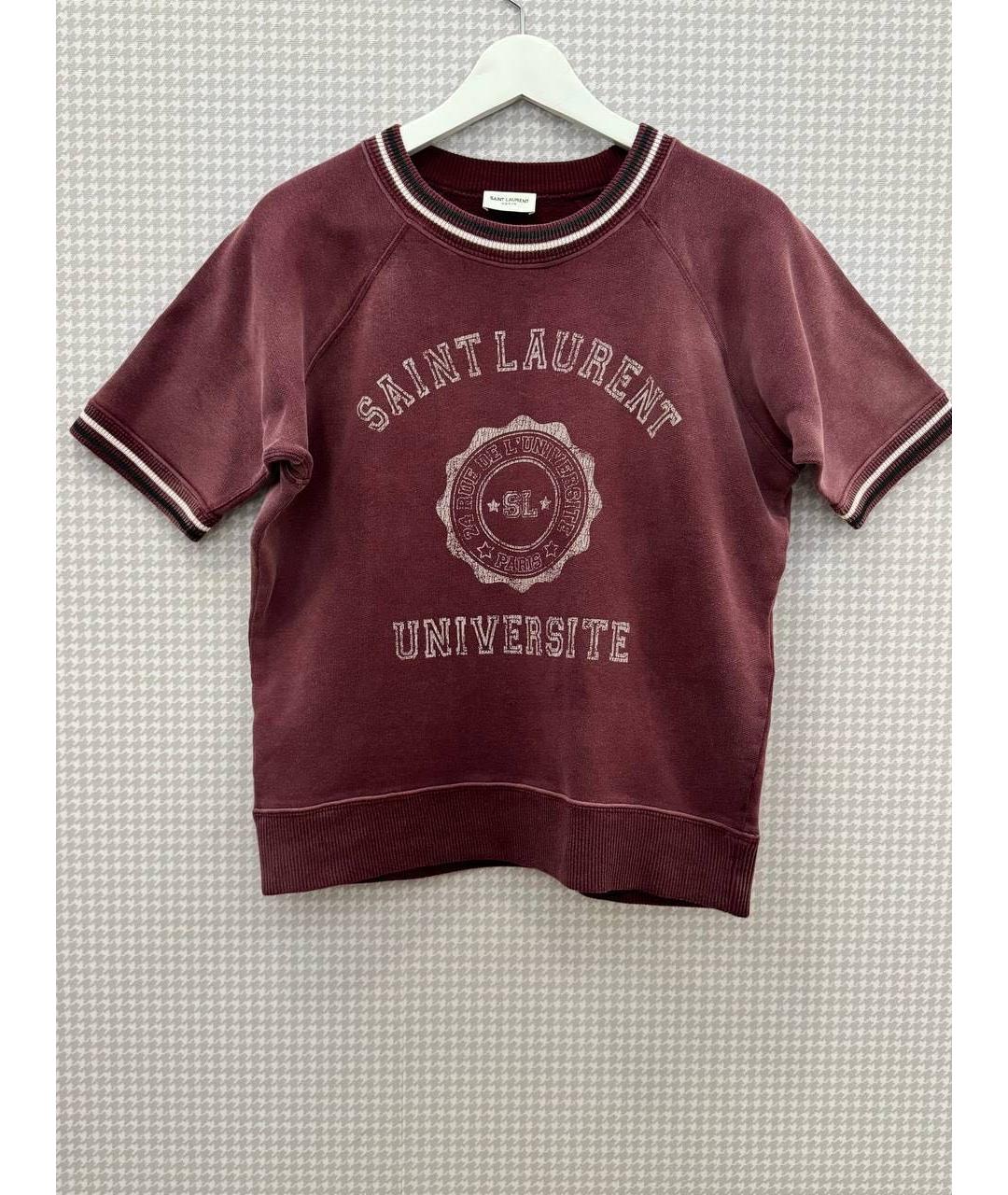 SAINT LAURENT Бордовая хлопковая футболка, фото 8