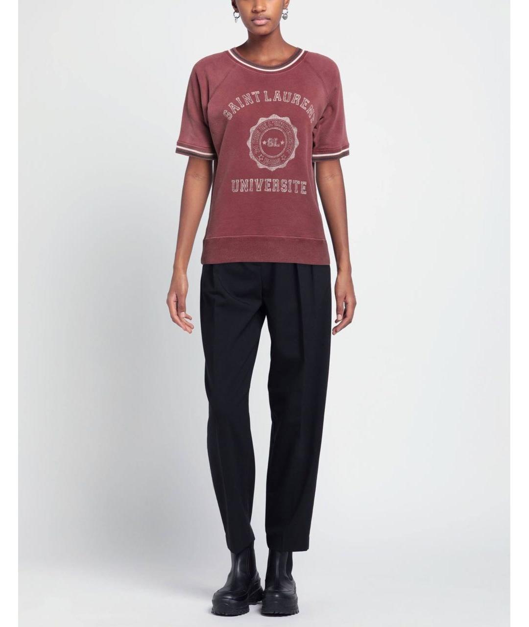 SAINT LAURENT Бордовая хлопковая футболка, фото 7