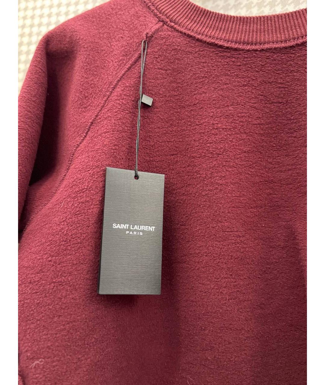 SAINT LAURENT Бордовая хлопковая футболка, фото 5