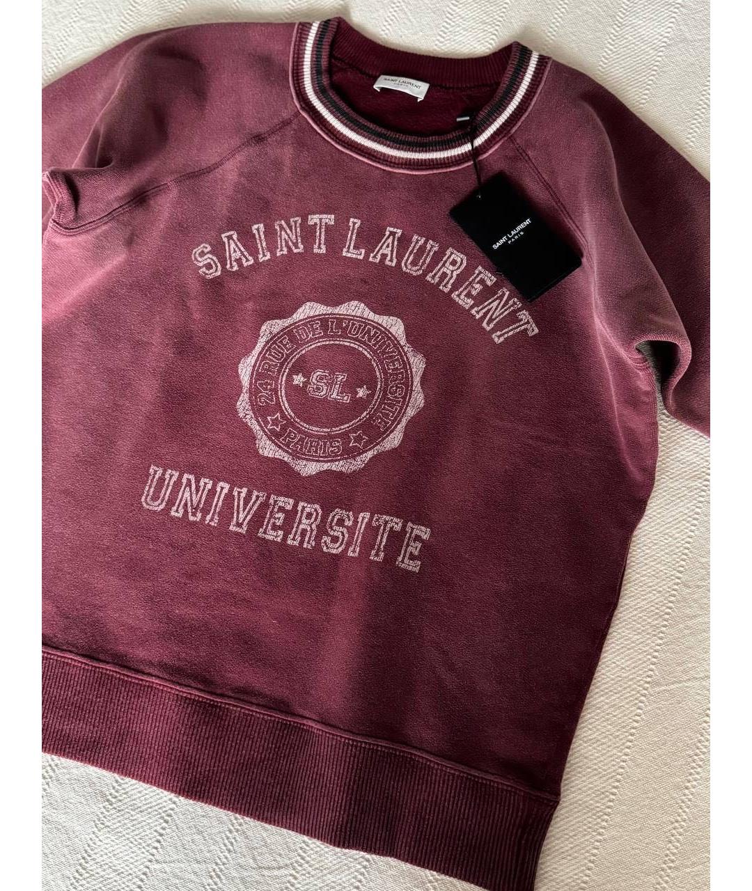 SAINT LAURENT Бордовая хлопковая футболка, фото 3