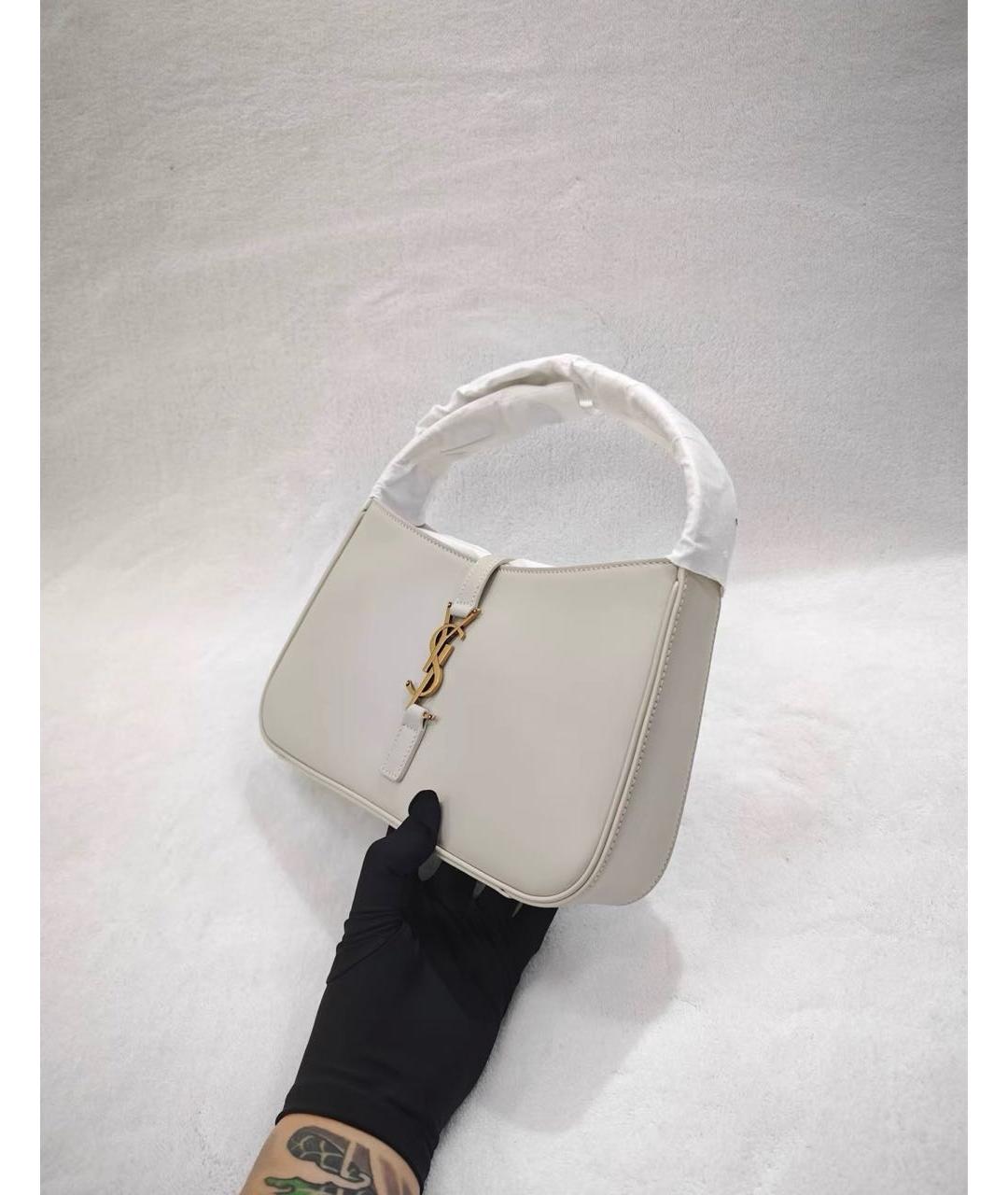 SAINT LAURENT Белая кожаная сумка с короткими ручками, фото 4