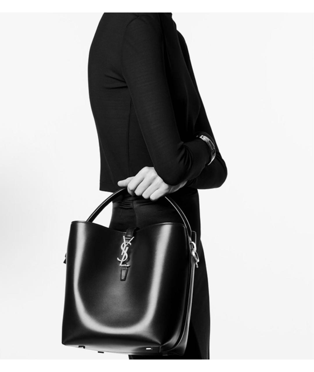 SAINT LAURENT Черная кожаная сумка с короткими ручками, фото 5