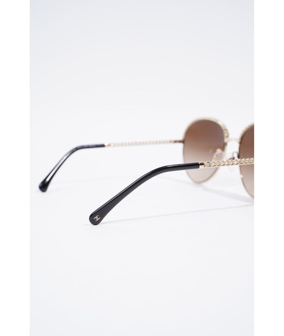 CHANEL Золотые металлические солнцезащитные очки, фото 4